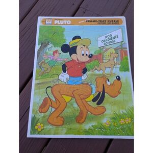Vintage Walt Disney Whitman Pluto Frame Tray Puzzle Mickey Dog Obedience School‎